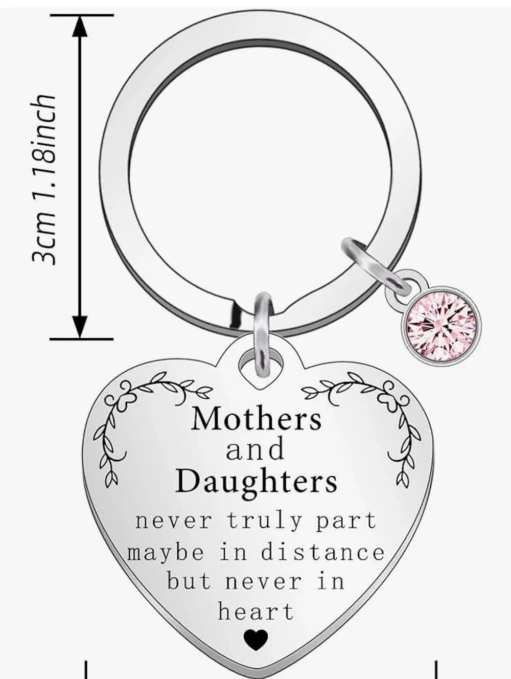 Mothers & Daughters Silver Keychain With Pink Crystal Charm Fashion Accessories